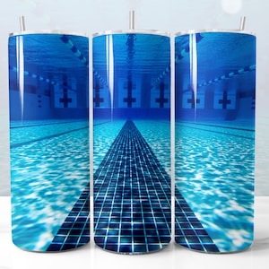 Pool Design for Tumbler, Swimming Pool Dip Water, STRAIGHT 20oz Skinny Tumbler Wrap Sublimation Image