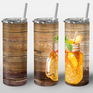 Sweet Tea Design for Tumbler, Sweet Tea Peach and Mint Wooding Design, STRAIGHT 20oz Skinny Tumbler Wrap Sublimation Image