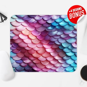3D Teal Mermaid Scales Mouse Pad Sublimation Design, Blue Pink Computer Mouse Pad PNG, Mouse Pad Template, Digital Download Digital Download