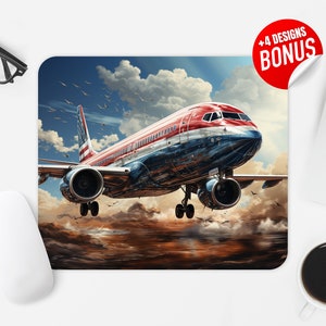 Airplane Mouse Pad Sublimation Design, American Pilot Computer Mouse Pad PNG Image, Printable Square Mouse Pad Template Digital Download