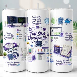 Full Stack Developer Tumbler Wrap PNG, Coding Programmer 20oz Skinny Tumbler Sublimation Design, Digital Download