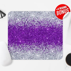 Purple Glitter Mouse Pad Sublimation Design, Ombre Silver Glitter Computer Mouse Pad PNG Image, Mouse Pad Template, Digital Download