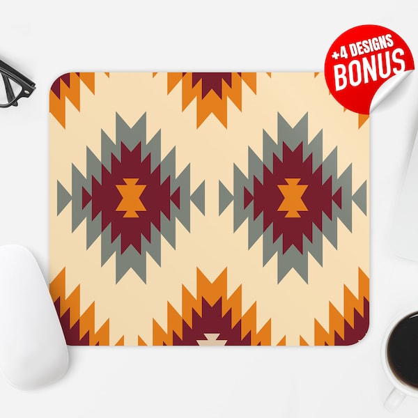 Aztec Native Mouse Pad Sublimation Design, Pattern Mayan Computer Mouse Pad PNG Image, Printable Square Mouse Pad Template Digital Download