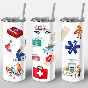 EMTs Design for Tumbler, Pattern Assistance Ambulance EMTs & Paramedics Design, STRAIGHT 20oz Skinny Tumbler Wrap Sublimation