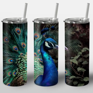 Peacock Design for Tumbler, Alcohol Ink Art, STRAIGHT 20oz Skinny Tumbler Wrap Sublimation