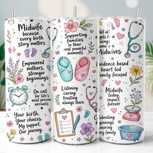 Midwife Tumbler Wrap PNG, Floral 20oz Skinny Tumbler Sublimation Design, Digital Download