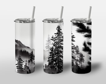 Black & White Forest Design for Tumbler, Alcohol Ink Art, STRAIGHT 20 oz Skinny Tumbler Wrap Sublimation Design, Digital Image PNG