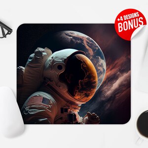 Astronaut Mouse Pad Sublimation Design, 3D American Astronomy Planets Computer Mouse Pad PNG Image, Mouse Pad Template, Digital Download