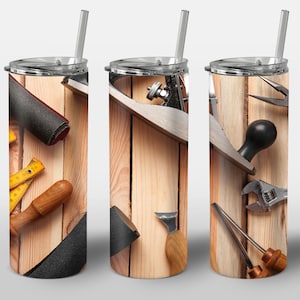 Wooden Tools Design for Tumbler, Carpenter Wooden Materials Tools Wood Structures Cabinet, STRAIGHT 20oz Skinny Tumbler Wrap Sublimation