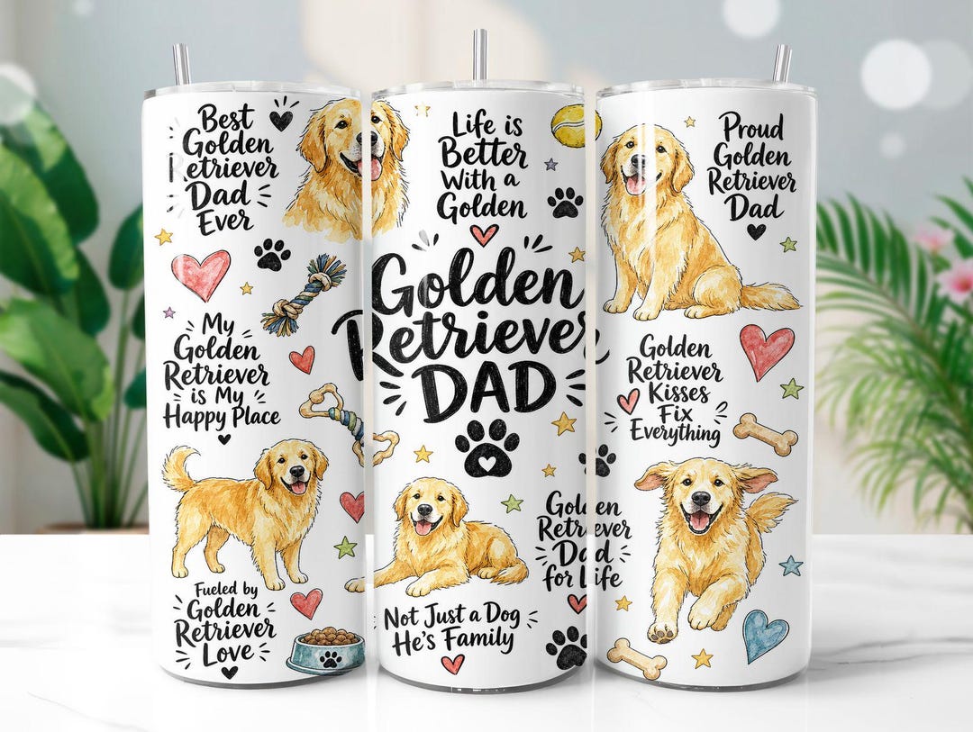 Golden Retriever Dad Tumbler Wrap PNG, Dog Lover 20oz Skinny Tumbler ...
