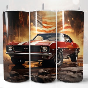 Old Muscle Car Design for Tumbler, STRAIGHT 20oz Skinny Tumbler Wrap Sublimation, Men Tumbler Wrap PNG