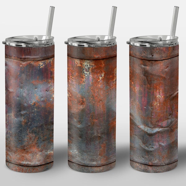 Rusty Metal Design for Tumbler, Rusty Steel Old Oil Barrel Structure, Gift for Him, PNG Image, STRAIGHT 20oz Skinny Tumbler Wrap Sublimation