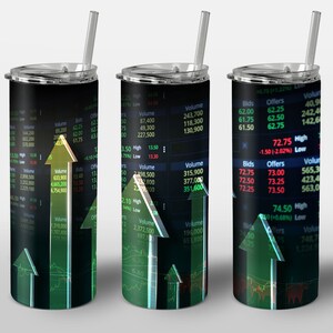 Design de mercado de negociação para copo, negociação de ações criptográficas de Forex, compra e venda de gráfico de velas, sublimação de envoltório de copo magro reto de 20 onças