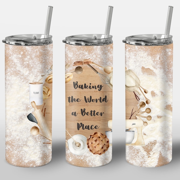 Baking the World a Better Place Design for Tumbler, Alcohol Ink Art, Bake and Cake Decoration, STRAIGHT 20oz Skinny Tumbler Wrap Sublimation