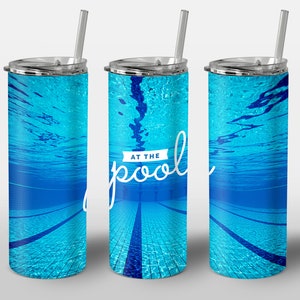 At the Pool Swimming Design for Tumbler, STRAIGHT 20oz Skinny Tumbler Wrap Sublimation Image