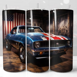 3D Muscle Car American Design for Tumbler, STRAIGHT 20oz Skinny Tumbler Wrap Sublimation, Men Tumbler Wrap PNG