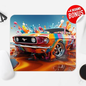 3D Colorful Muscle Car Paint Pad Sublimation Design, Muscle Car Computer Mouse Pad PNG Image, Mouse Pad Template, Digital Download