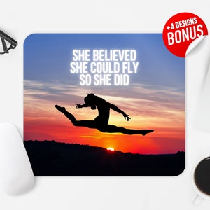 She Believed She Could Fly So She Did Mouse Pad Sublimation Design, Gymnastics Ballet Girl Computer Mouse Pad PNG Image, Mouse Pad Template