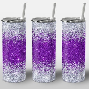 Purple Sliver Glitter Design for Tumbler, White Gray Purple Ombre Gradient Design, PNG Image, STRAIGHT 20oz Skinny Tumbler Wrap Sublimation