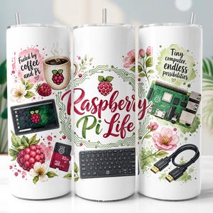 Raspberry Pi Tumbler Wrap PNG, Tech Lover 20oz Skinny Tumbler Sublimation Design, Digital Download