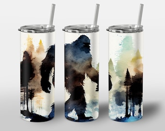 Watercolor Bigfoot Design for Tumbler, Alcohol Ink, Colored Forest Bigfoot Sasquatch Painting, STRAIGHT 20oz Skinny Tumbler Wrap Sublimation