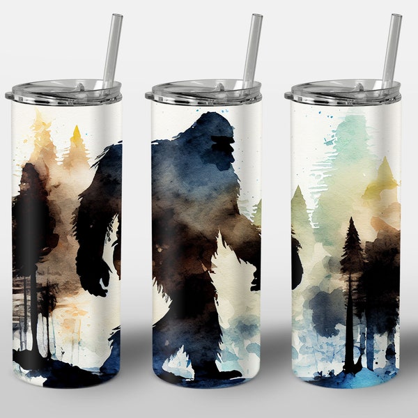 Watercolor Bigfoot Design for Tumbler, Alcohol Ink, Colored Forest Bigfoot Sasquatch Painting, STRAIGHT 20oz Skinny Tumbler Wrap Sublimation