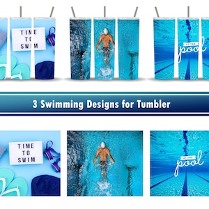 Swimming Designs for Tumbler, Set of 3 Wrap PNG for 20 oz Skinny Tumbler Sublimation