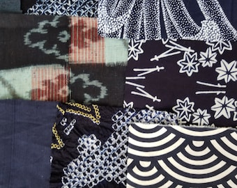 Vintage japanskt indigo borotygkit, nålar och tråd ingår