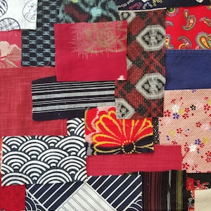 Kit de Boro de índigos y rojos vintage. Algunos nuevos. Costuras lentas y remiendos visibles
