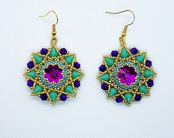 Cairo Earrings Tutorial with 14mm Rivoli and Diamonduo Beads