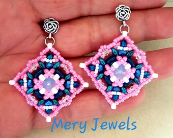 Irish earrings tutorial with superduo nid-bit beads and half crystals