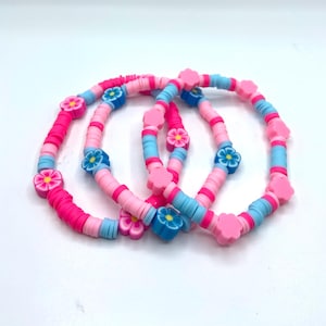 Beaded Pink & Blue Floral Stretch Bracelets