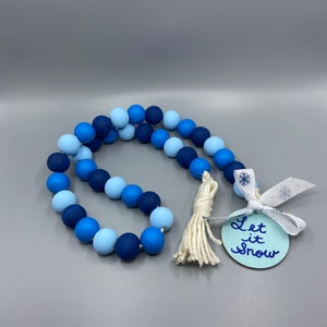 Blue Let it Snow Wooden Bead Garland