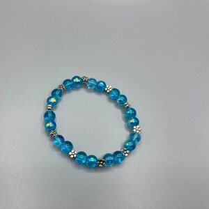 Bright Blue Beaded Stretch Bracelet with Flowers