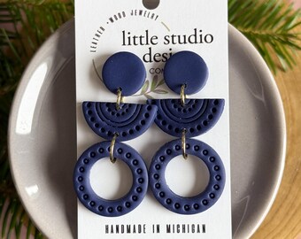 Deep Plum Navy Clay Earrings, Handmade Polymer Clay Earrings, Boho Handmade Earrings, Michigan gifts, Dark purple  Dangle earrings