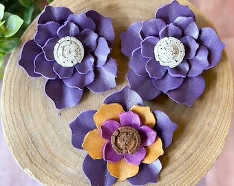 Deep Purple Flower Purse Charm, Purple Magnolia Flower Purse Charm, Genuine Leather Tote Charm, Magnolia Flower Bag Charm