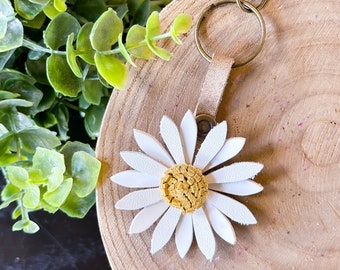 Small Daisy Flower Purse Charm, Single Flower Purse Charm, Genuine Leather Tote Charm, Magnolia Flower Bag Charm