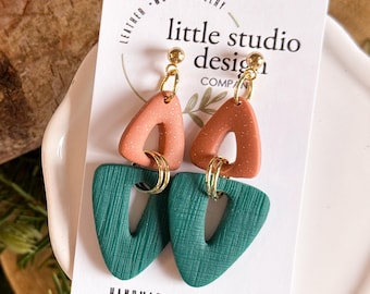 Geometric Polymer Clay Earrings, Triangle Duo, Handmade in Michigan