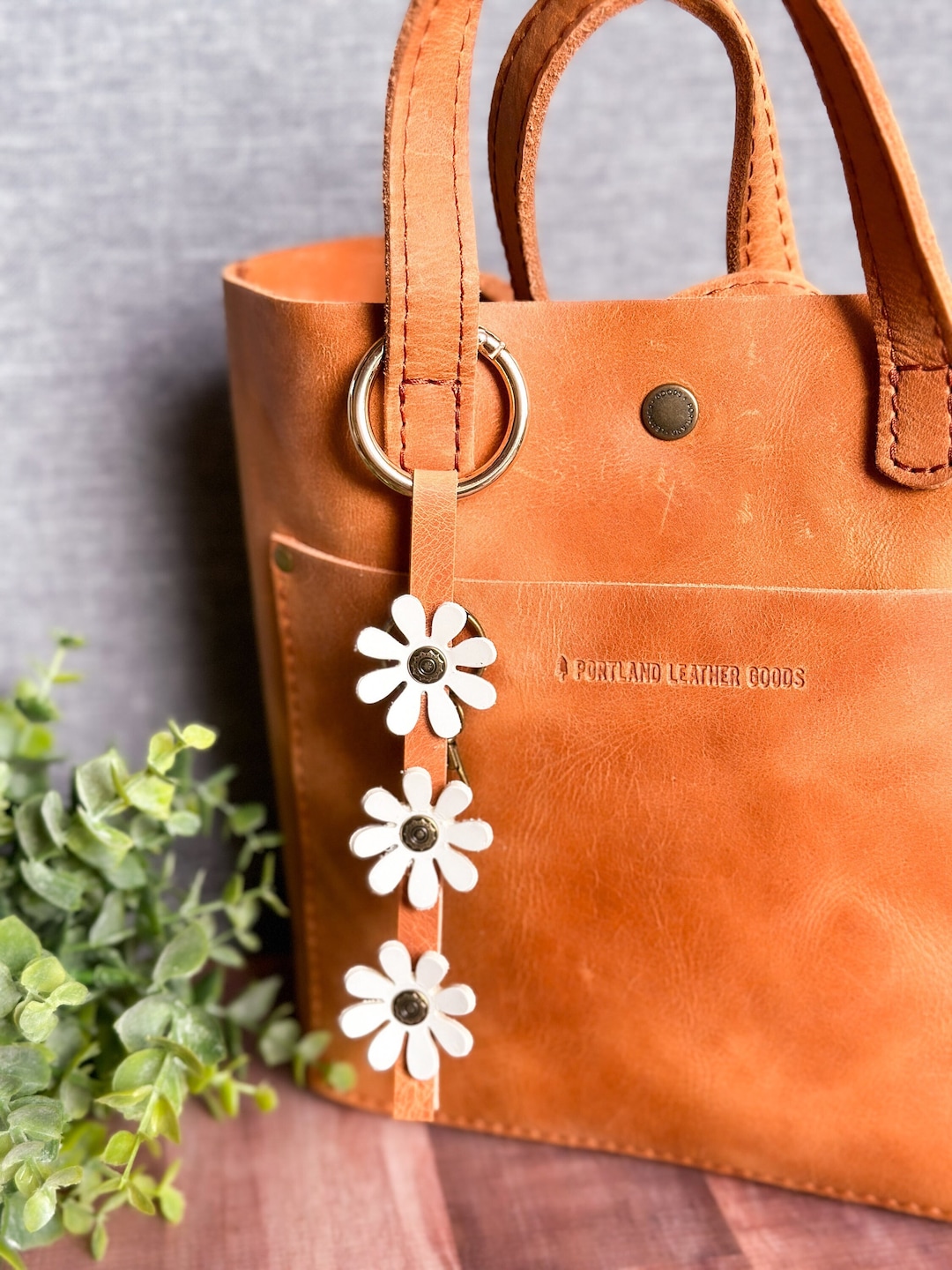 White Leather Daisy Trio Purse Charm Flower Purse Charm Genuine white-leather-daisy-trio-purse-charm-flower-purse-charm-genuine