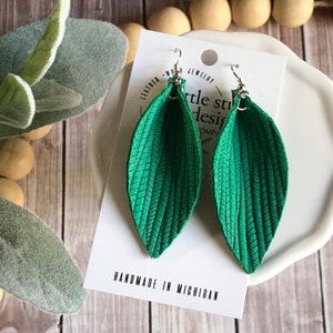 Green sale leather earrings