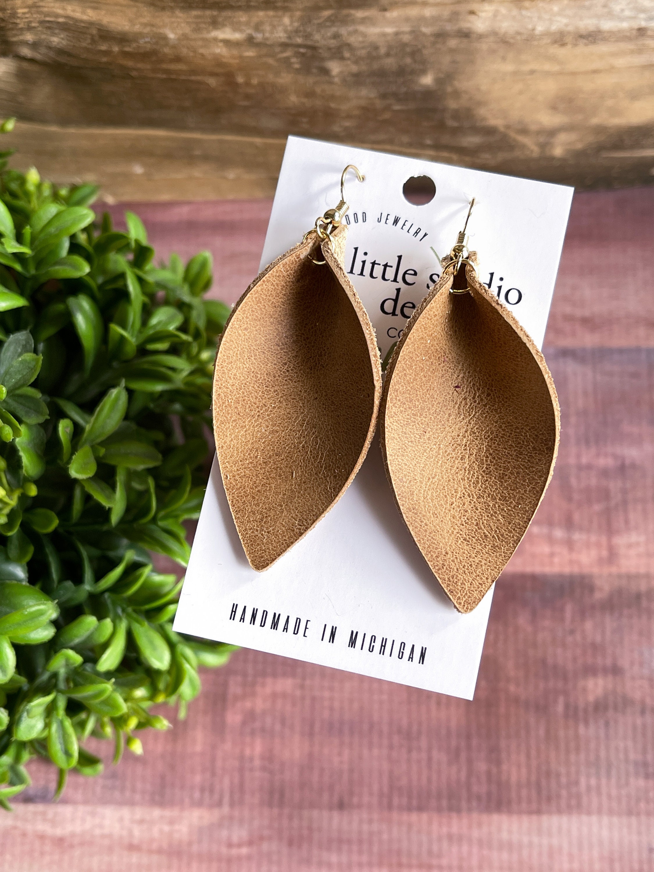 Teardrop Hoop Natural Leather Earrings | 2 Sizes | Essential Oil Diffusers Xs