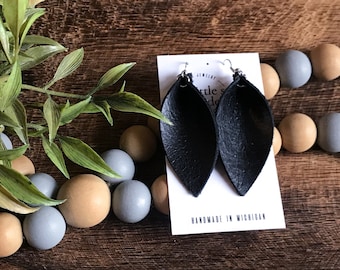 Black Leather Petal Earrings, Leather Leaf Earrings, Genuine Leather Earrings, Bridesmaid Earrings, Western Earrings, Little Studio Design