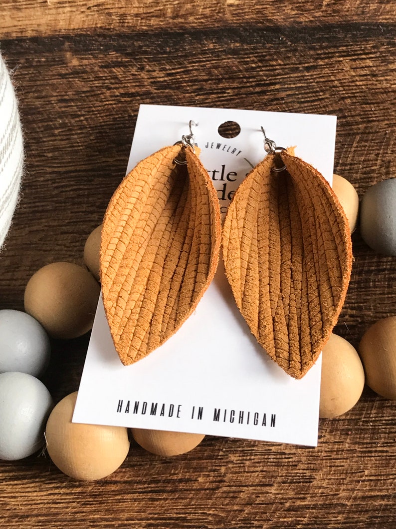 Mustard Braided Leather Petal Earrings Mustard Yellow Leather Etsy