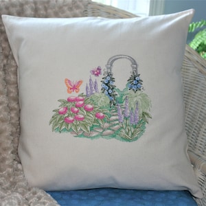 Country Garden Gate Embroidered Throw/Accent Pillow, Home Decor
