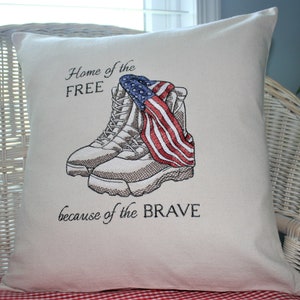 Home of the Free Embroidered Throw/Accent Pillow, Home Decor, /Patriotism