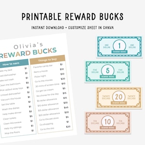 Reward Bucks Printables, Mom Bucks, Chore Bucks for Kids, Printable Mom Money, Allowance Play Money, Pretend Money, Reward System For Kids