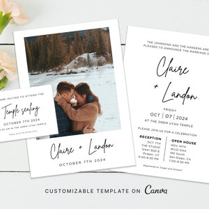 Bearbeitbare LDS-Hochzeitseinladungsvorlage, Fotohochzeitseinladung, Hochzeit lädt ein, Tempelsiegelungskarte, Tempelhochzeitseinladungen