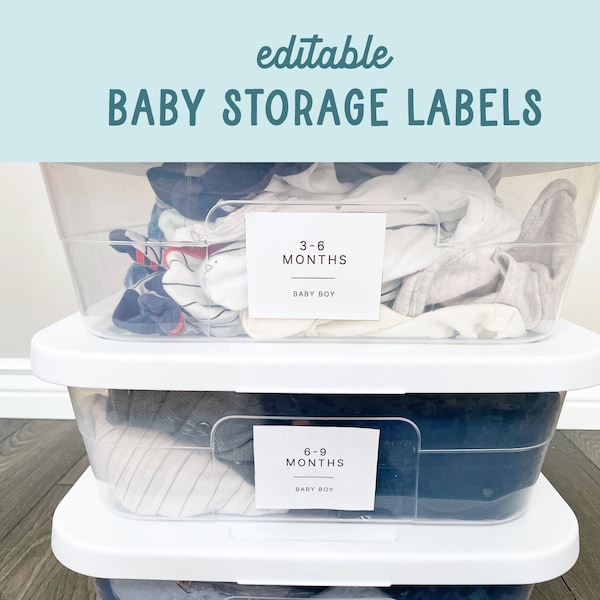 Editable baby storage labels, storage bin labels, nursery organization sheets, nursery labels, labels for baby clothing, modern labels