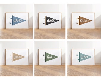 Personalized Name Pennant Flag Print: Modern Kids Room Decor (Digital Download)