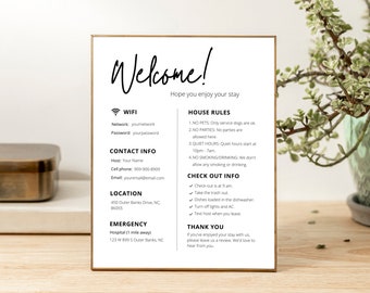 Airbnb Welcome Sign Template, Vacation Rental Printable, Welcome Sign for Airbnb Hosts, Guest Arrival Poster, VRBO, Things to Know, Wifi